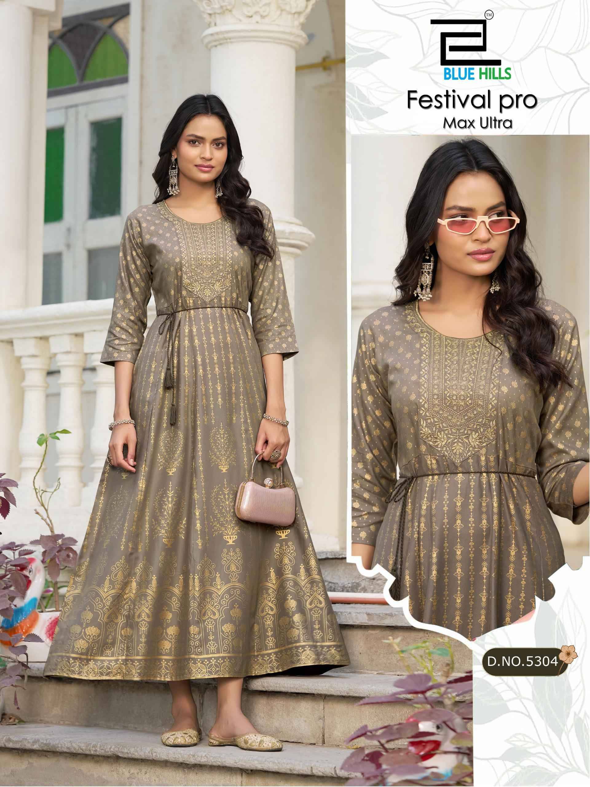 Festival Pro max ultra By BLUE HULLS 5303 To 5308 Series Designer Stylish Fancy Colorful Beautiful Party Wear & Ethnic Wear Collection Rayon 14kg Gown At Wholesale Price